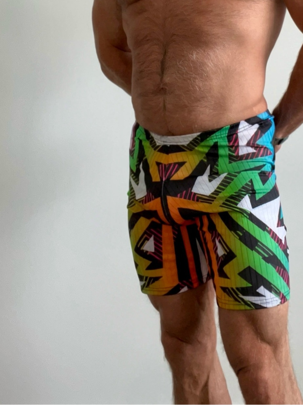 Men's Multi-Color Geometric Swim Jammer Shorts, Medium